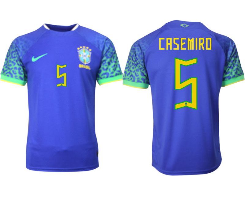 Men 2022 World Cup National Team Brazil away aaa version blue 5 Soccer Jersey